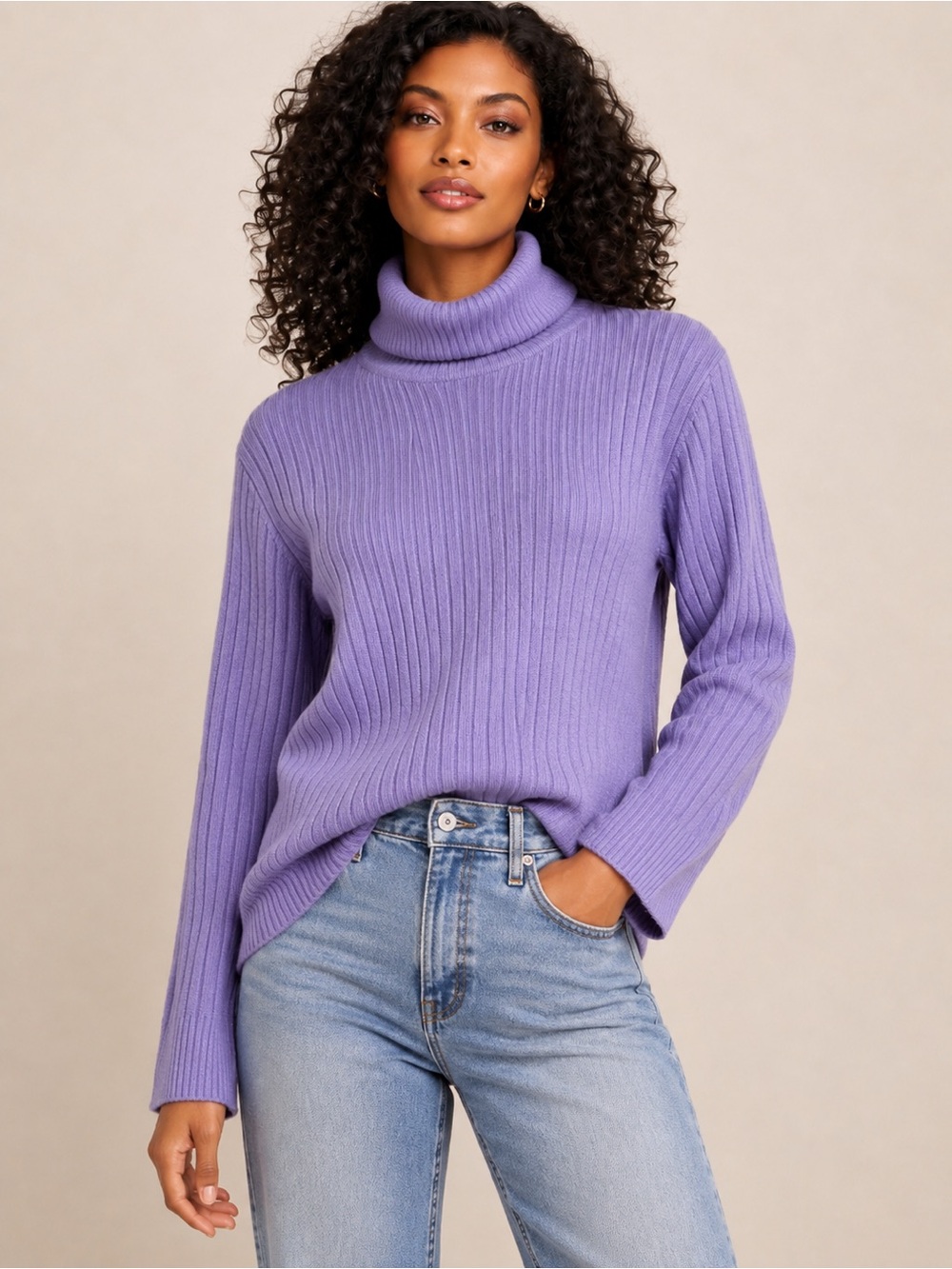 🔥FREE w PURCHASE 🔥 Violet Ribbed Turtleneck Sweater Size M
